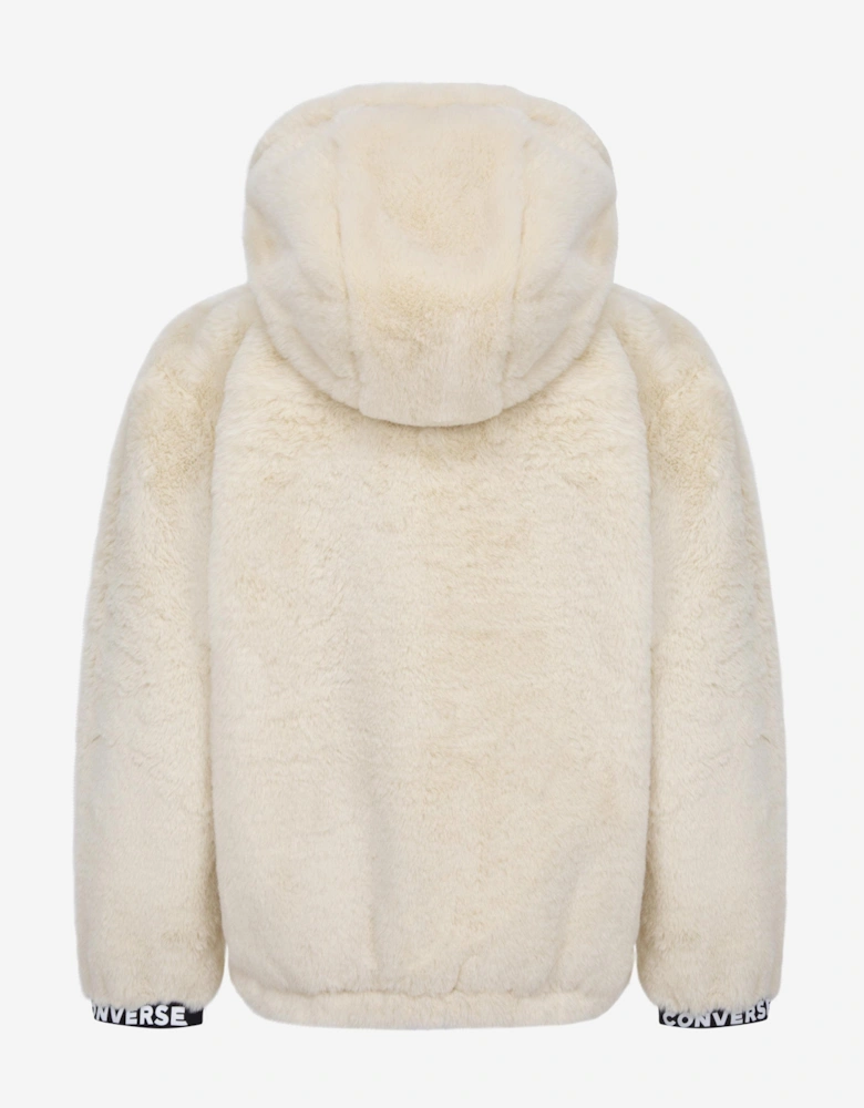 Girls Faux Fur Jacket in Ivory