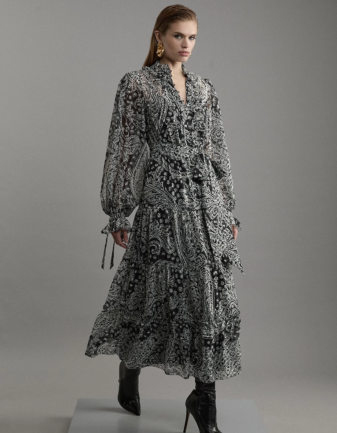 Paisley Crinkle Pleat Georgette Woven Midi Dress, 2 of 1