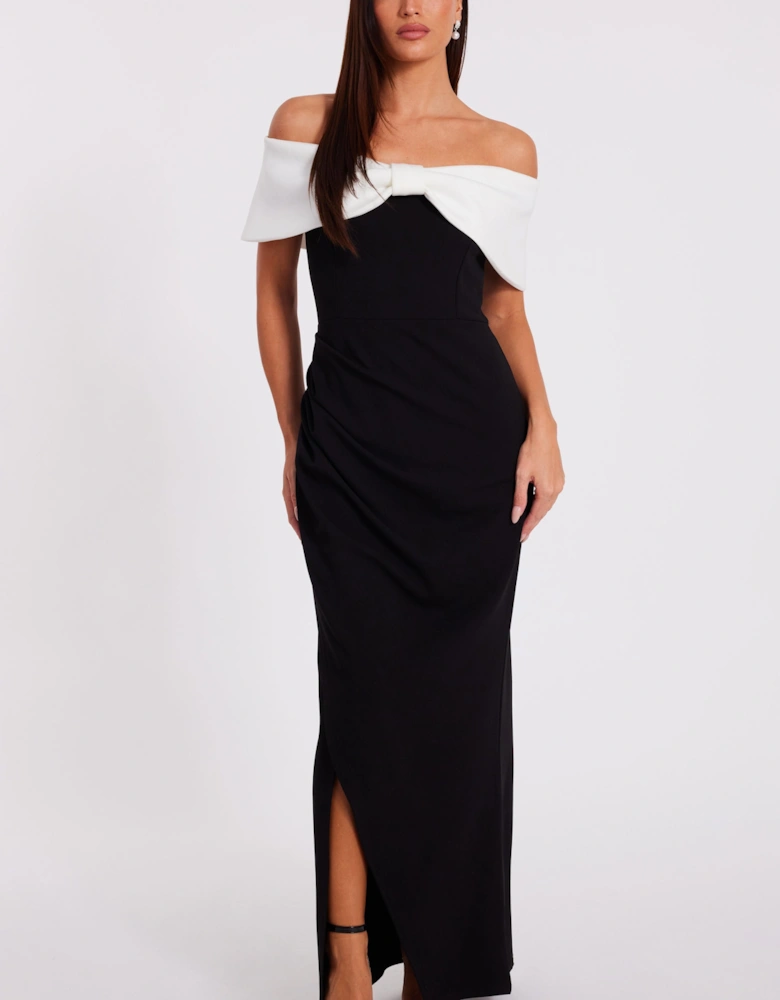 Black Contrast Bardot Maxi Dress