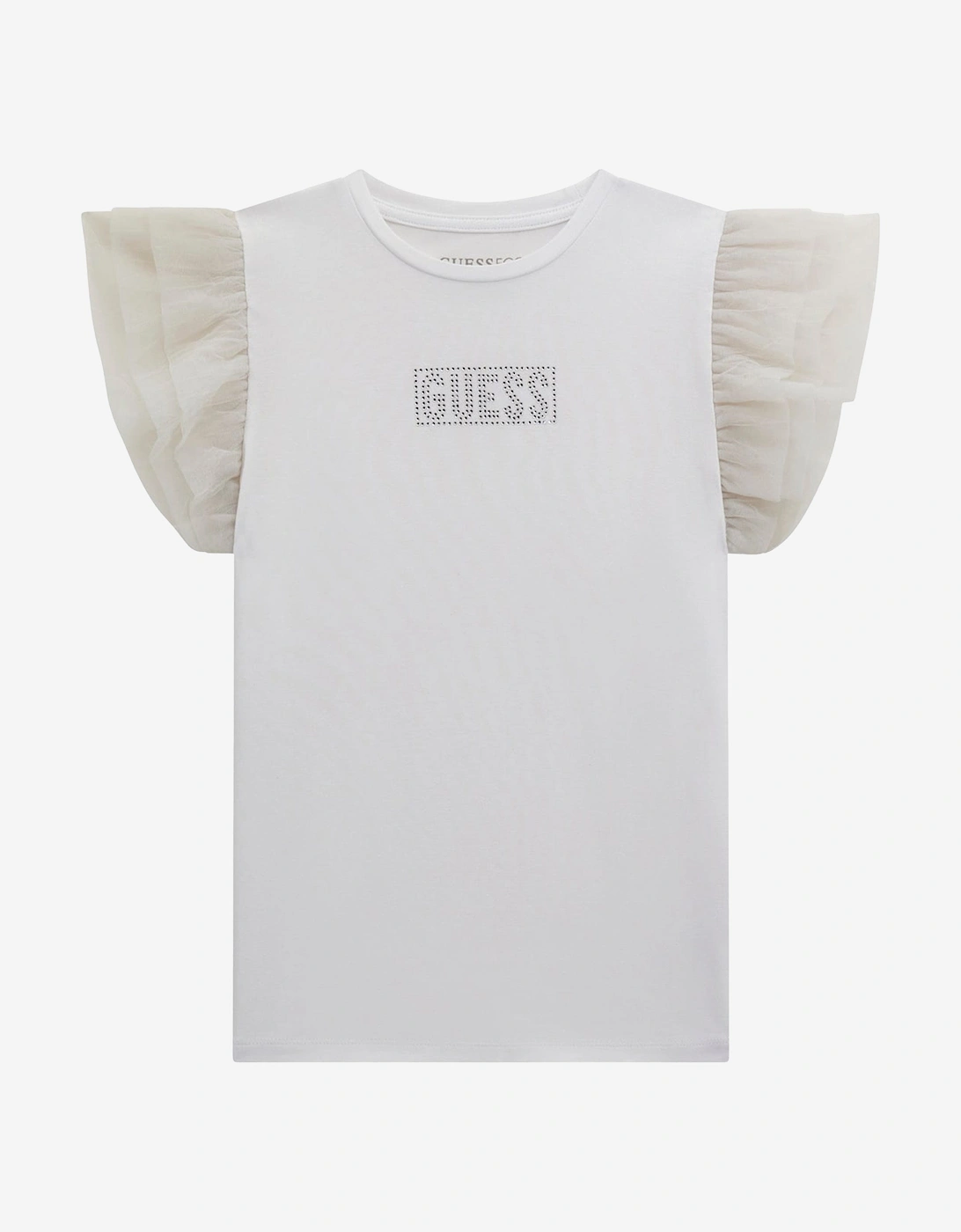 Girls Tulle Sleeve T-Shirt in White, 5 of 4
