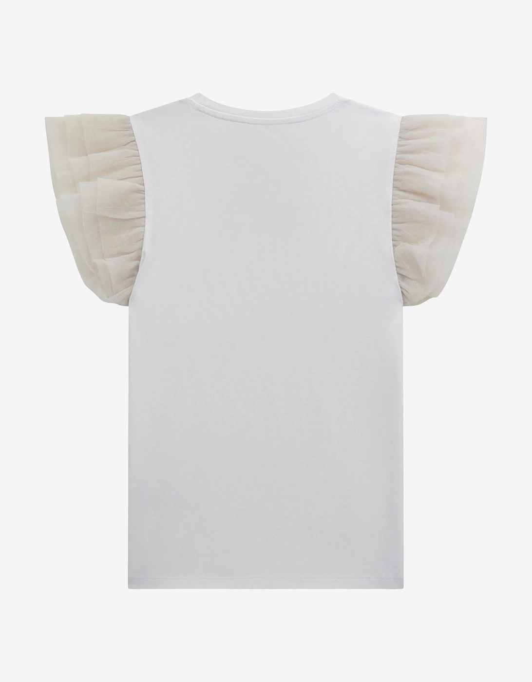 Girls Tulle Sleeve T-Shirt in White