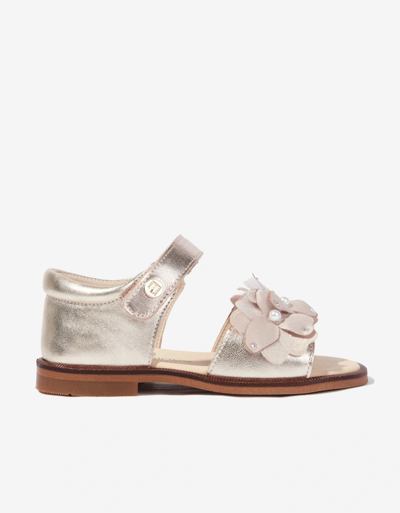 Girls Flower Sandals in Gold