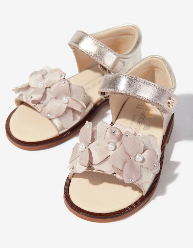 Girls Flower Sandals in Gold