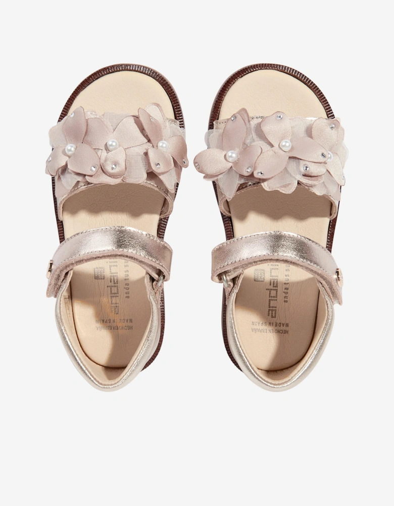 Girls Flower Sandals in Gold