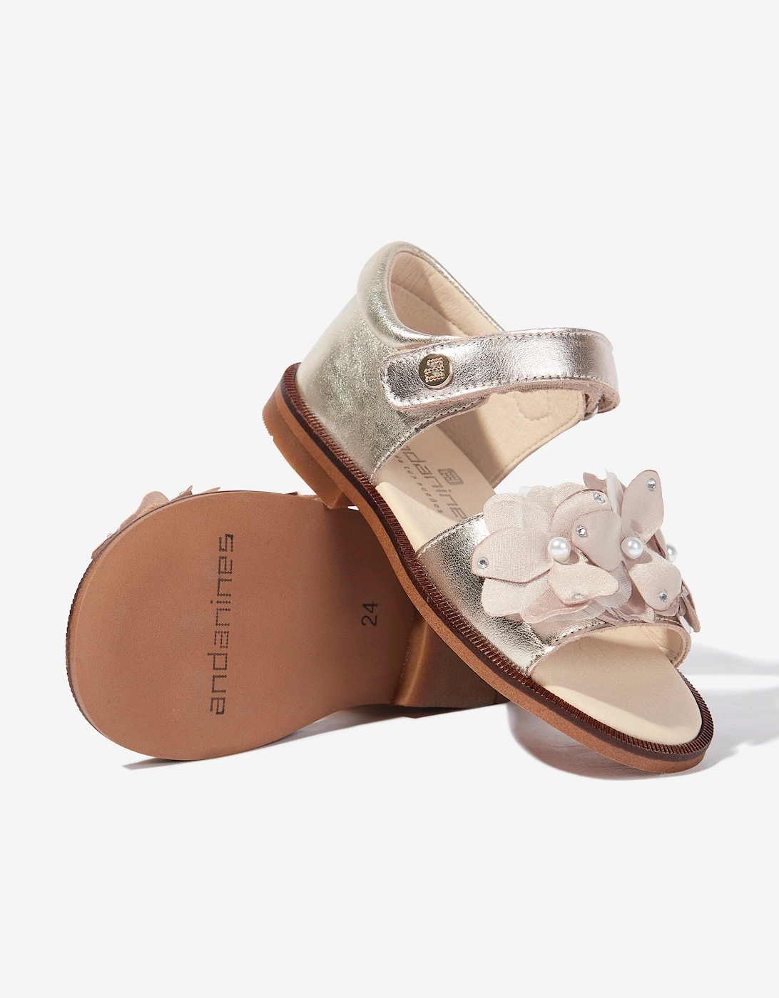 Girls Flower Sandals in Gold