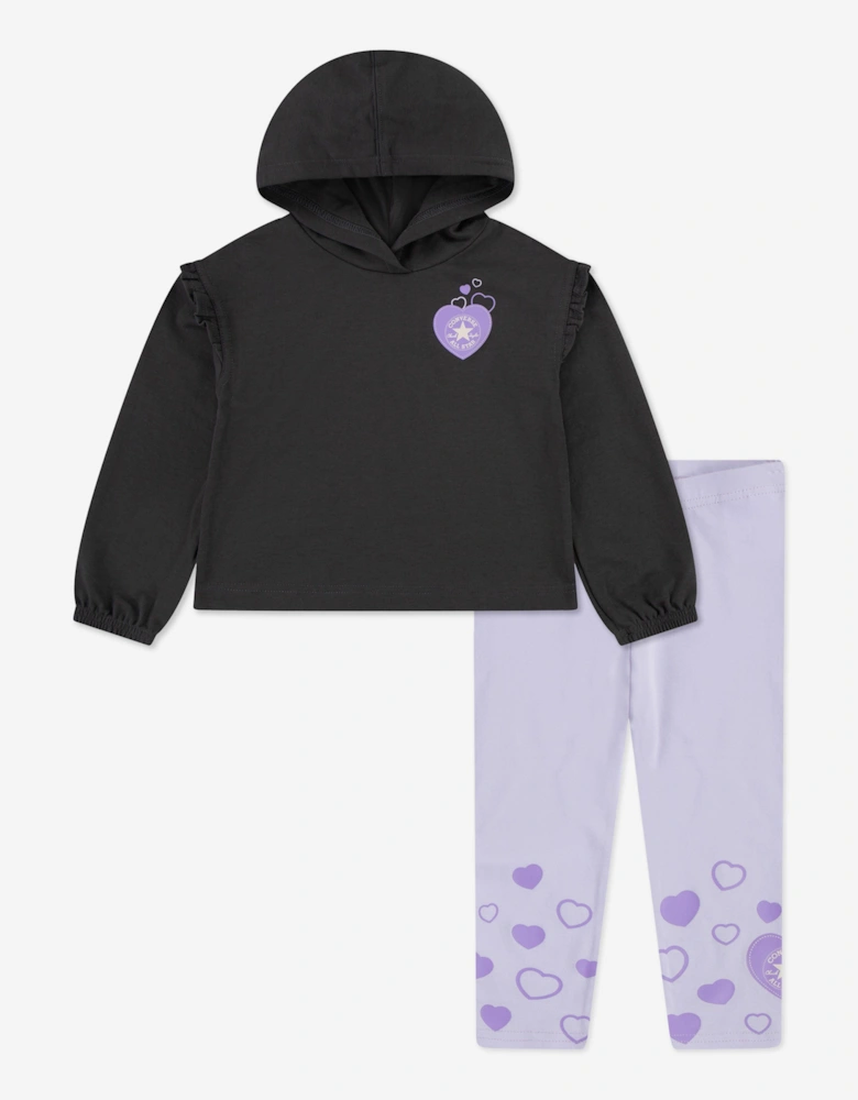 Girls Hoodie and Heart Leggings Set in Grey