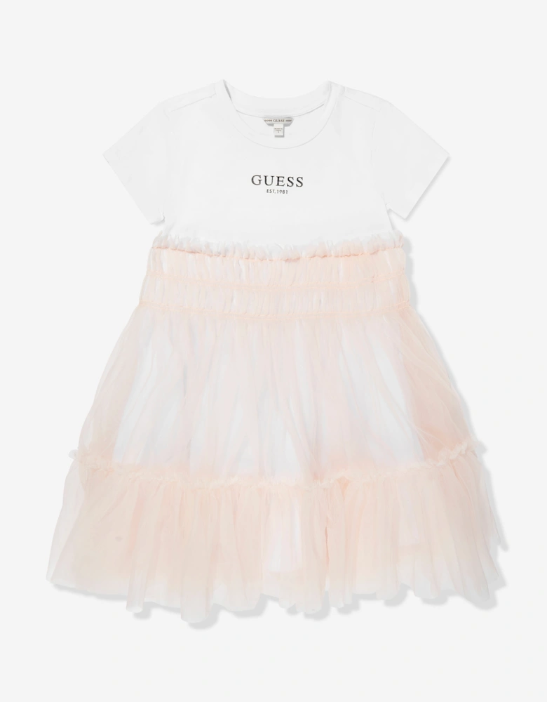 Girls Mixed Fabric Dress in Pink