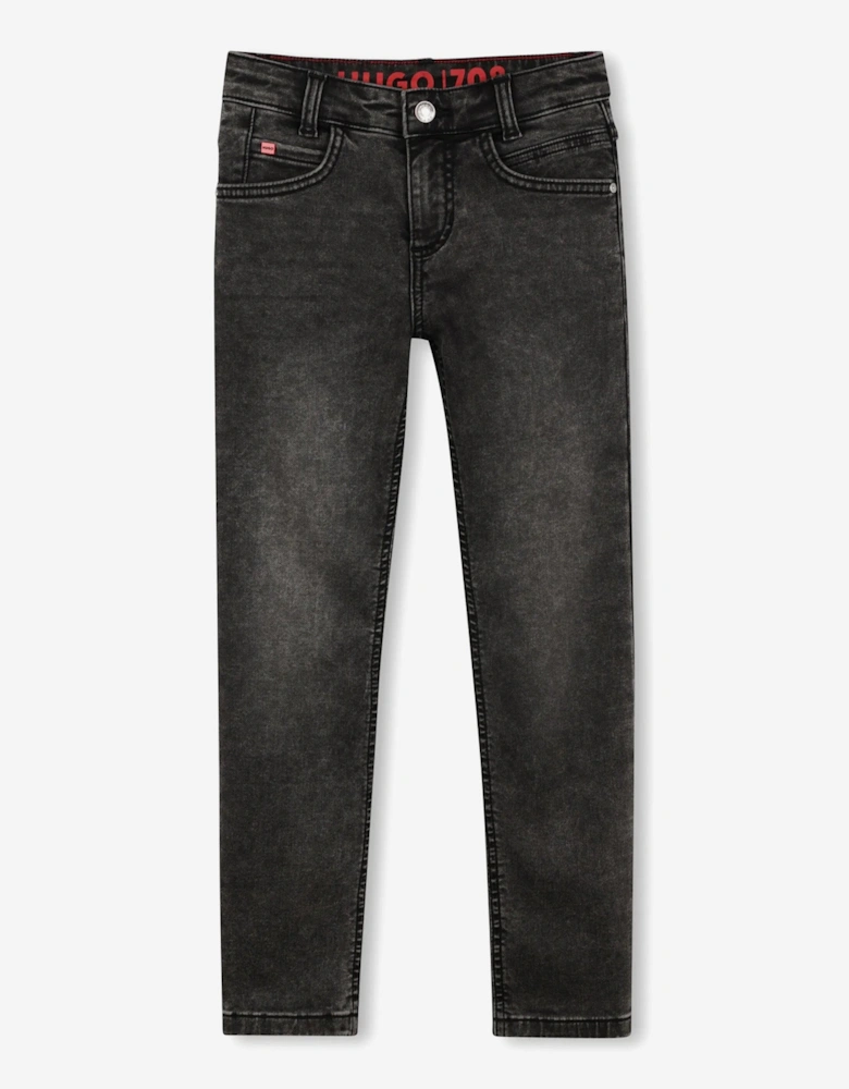 Boys Washed Denim Slim Fit Jeans in Black