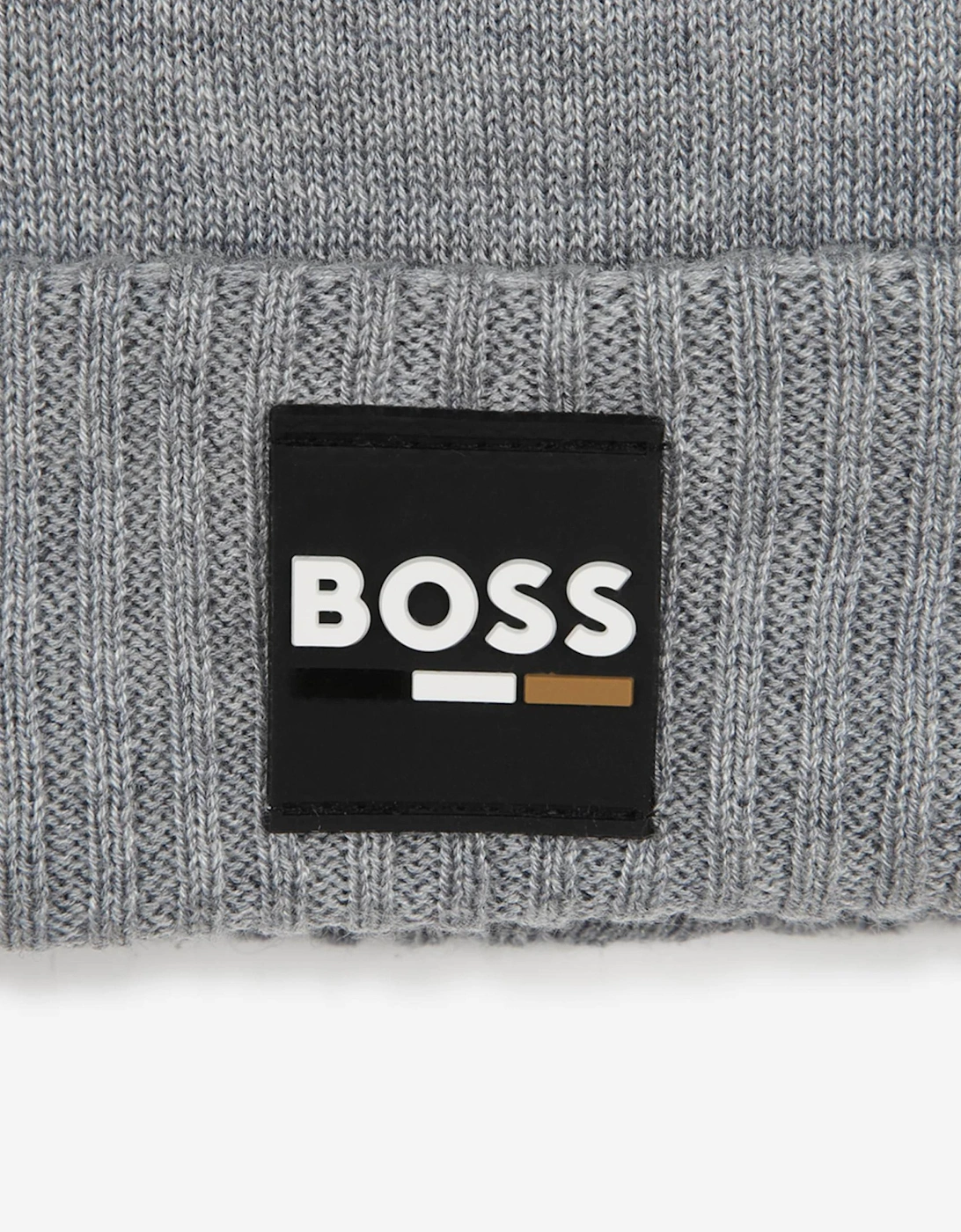 BOSS Boys Logo Badge Beanie Hat in Grey
