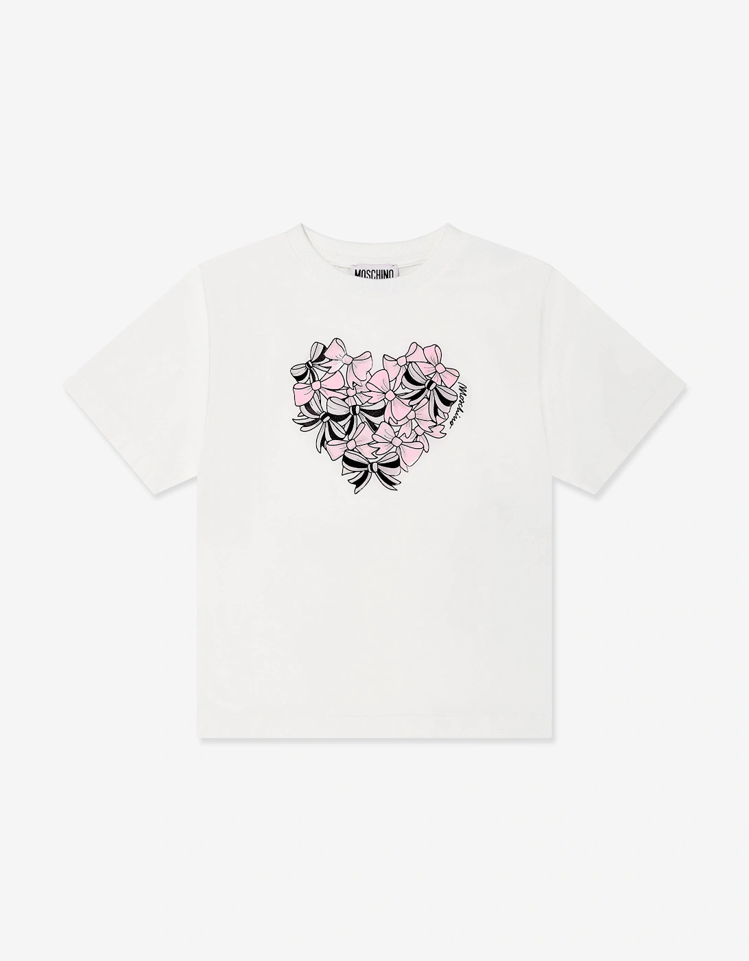 Moschino Girls Cream 'S Bow Heart T-Shirt In Ivory - : 12 Years Size 12 Yrs Kids