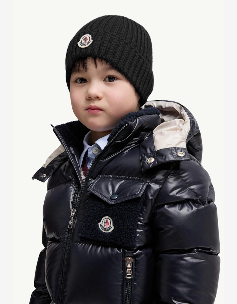 Kids Wool Knit Beanie Hat in Black