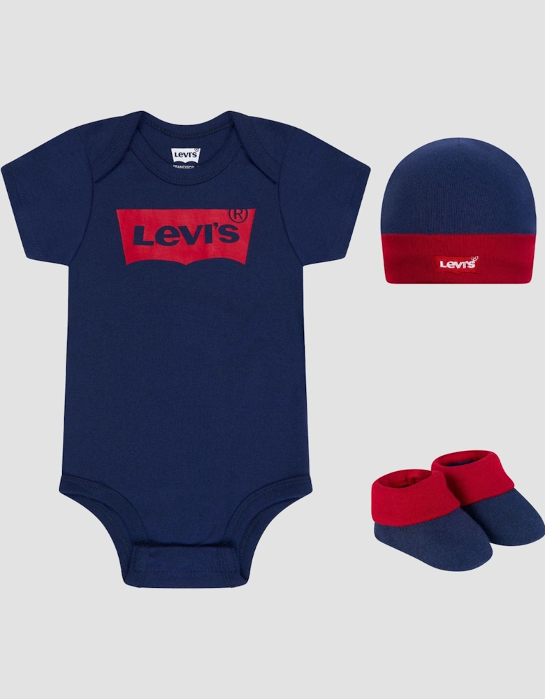 Baby Batwing Onesie Hat and Bootie Set in Navy