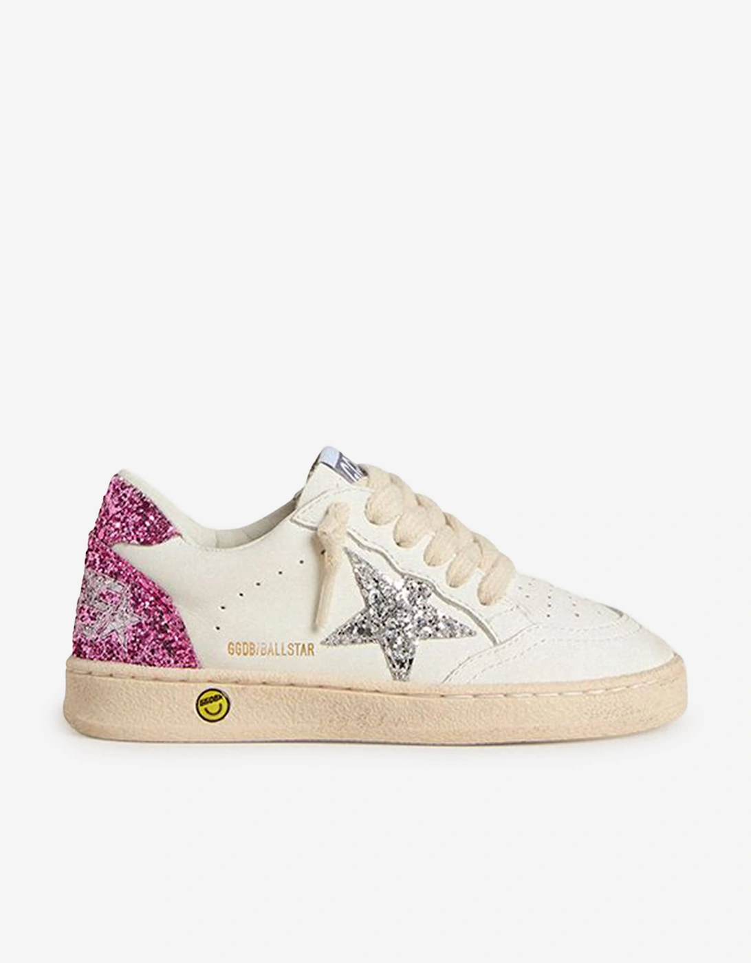 Girls Ballstar Leather and Glitter Star Traines in White, 5 of 4