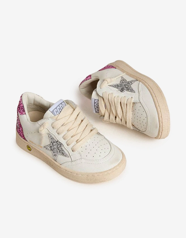 Girls Ballstar Leather and Glitter Star Traines in White