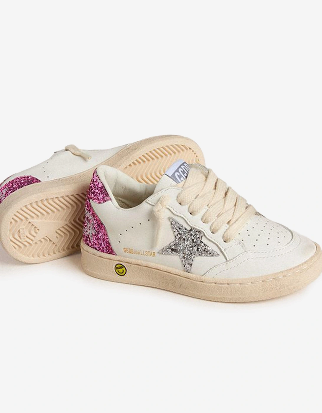 Girls Ballstar Leather and Glitter Star Traines in White