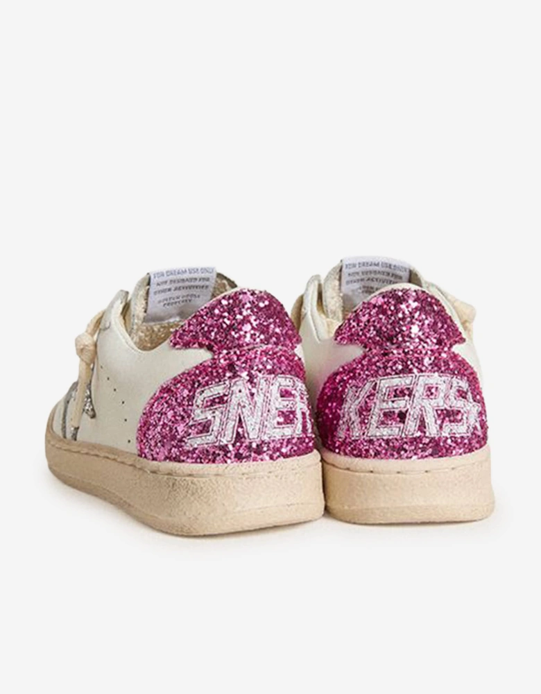 Girls Ballstar Leather and Glitter Star Traines in White
