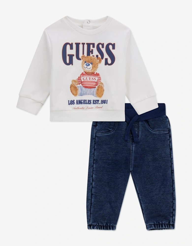 Baby Boys Sweater and Denim Pants Set in White