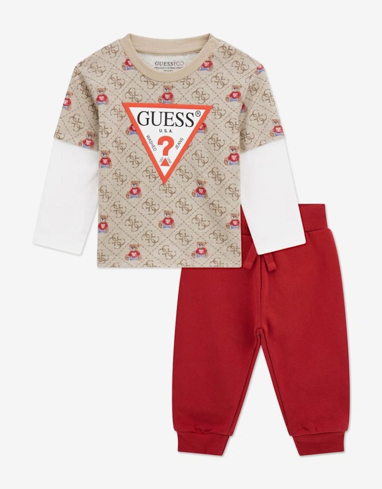 Baby Boys Long Sleeve T-Shirt and Joggers Set in Beige