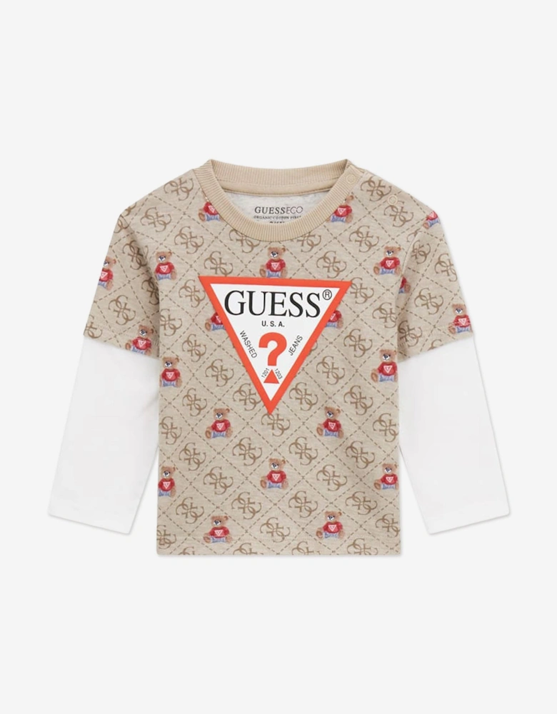 Baby Boys Long Sleeve T-Shirt and Joggers Set in Beige