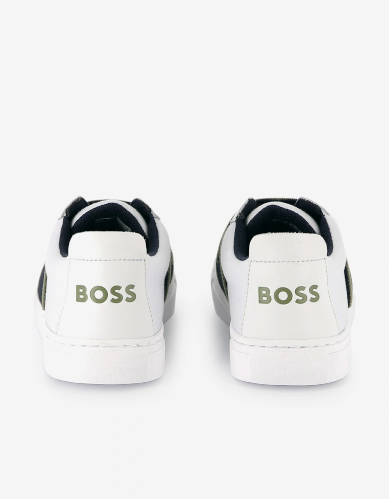 BOSS Boys Leather Logo Trainers in White