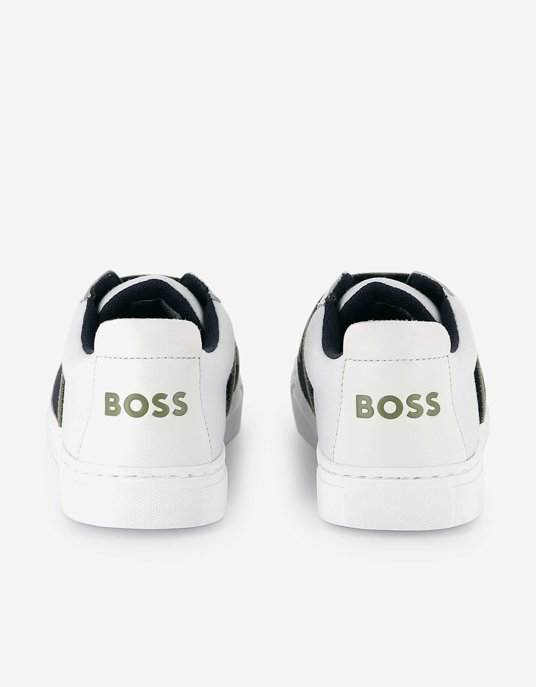 BOSS Boys Leather Logo Trainers in White