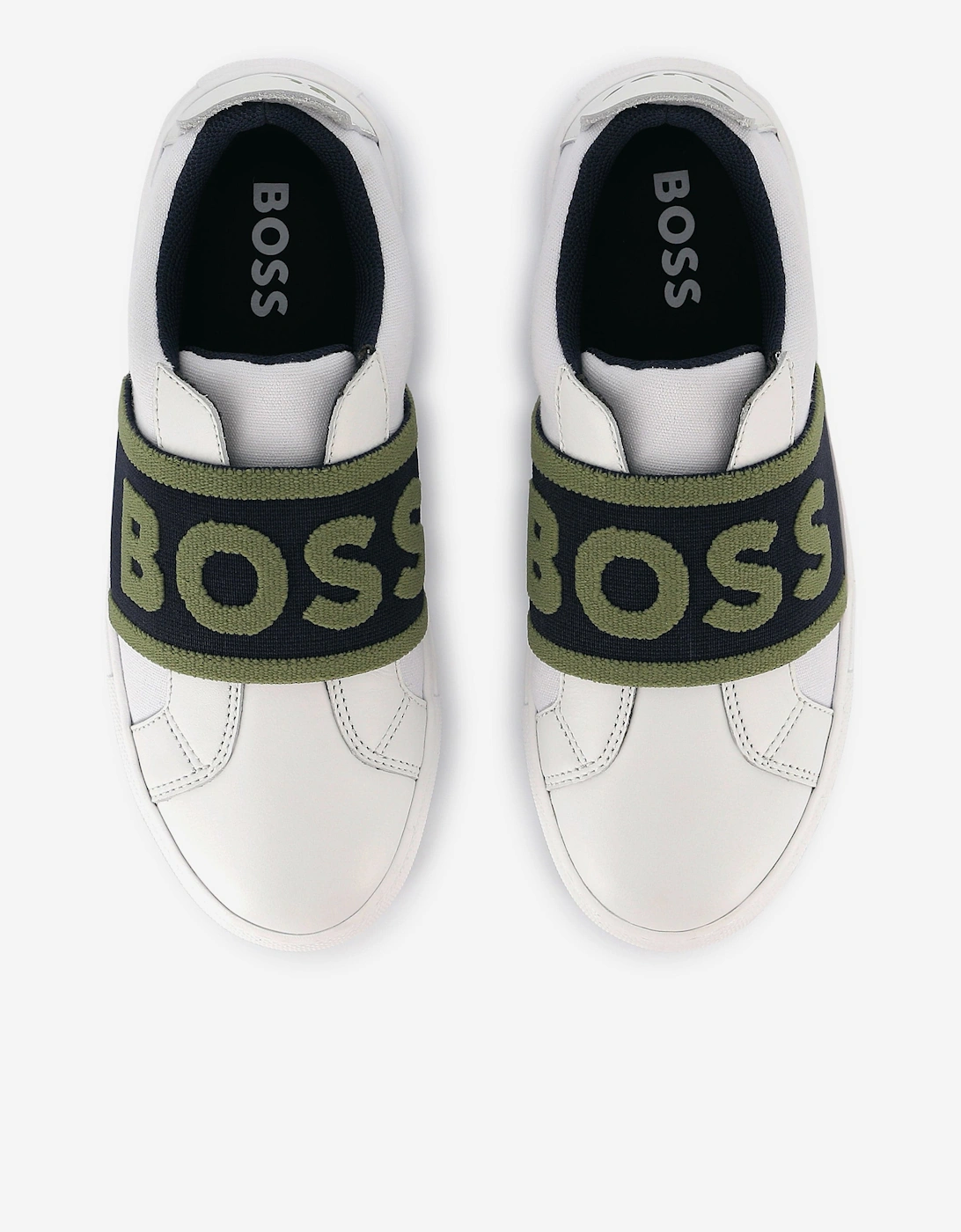 BOSS Boys Leather Logo Trainers in White