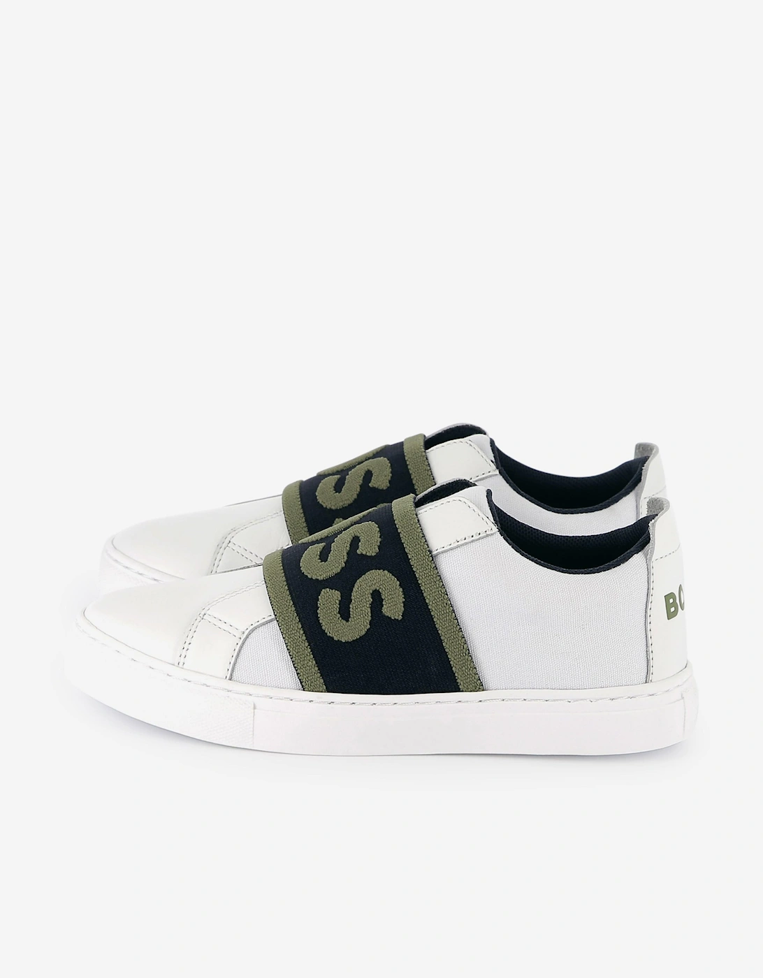 BOSS Boys Leather Logo Trainers in White, 5 of 4