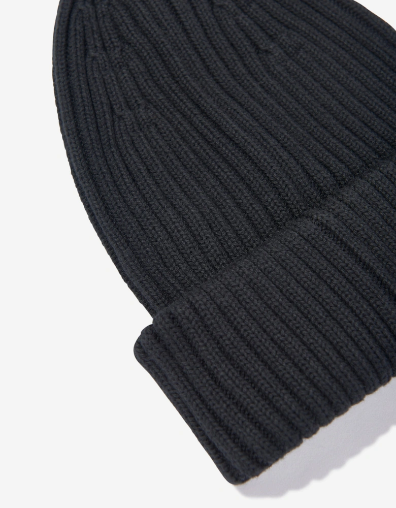Kids Knitted Rib Fold Up Hat in Black