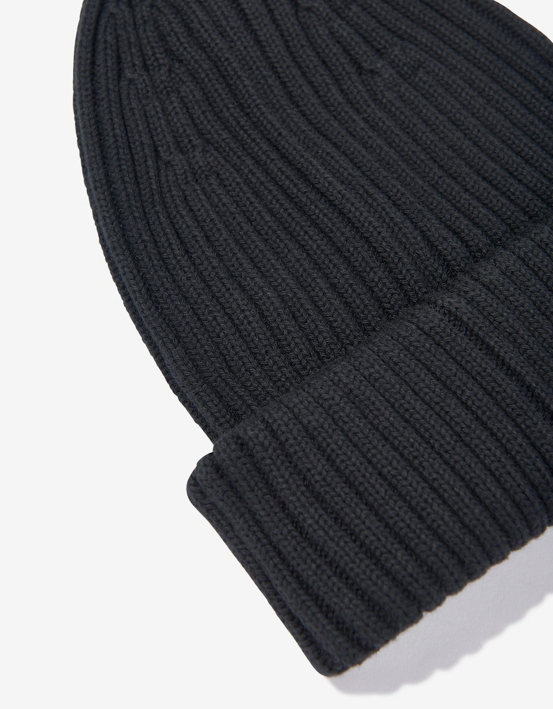 Kids Knitted Rib Fold Up Hat in Black