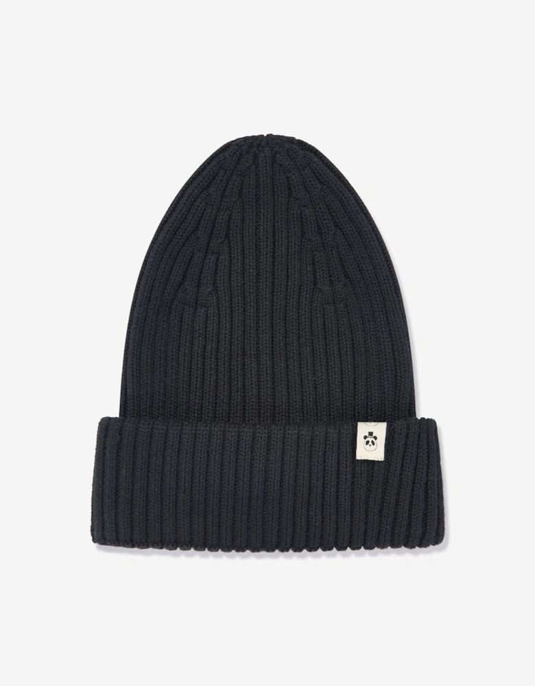 Kids Knitted Rib Fold Up Hat in Black