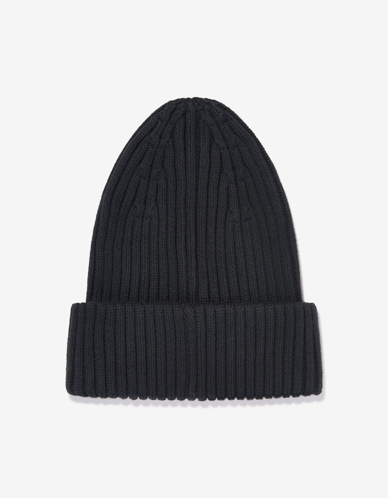Kids Knitted Rib Fold Up Hat in Black