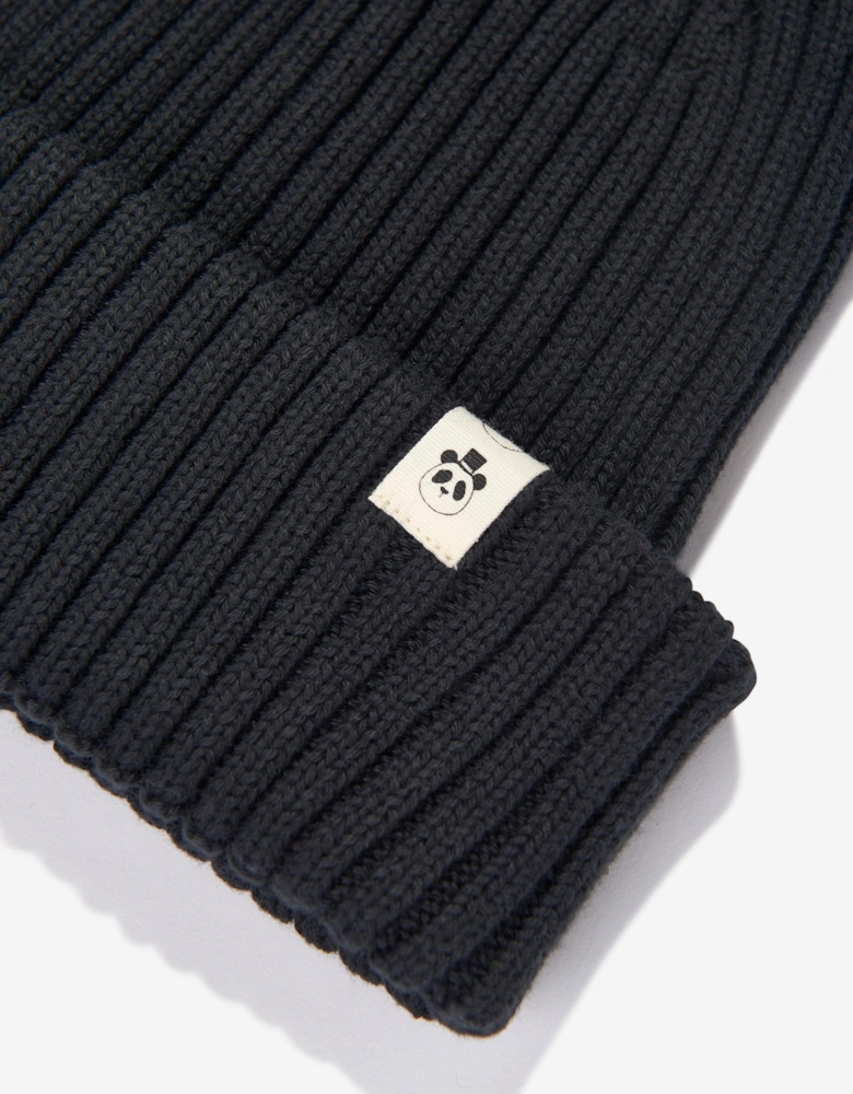 Kids Knitted Rib Fold Up Hat in Black