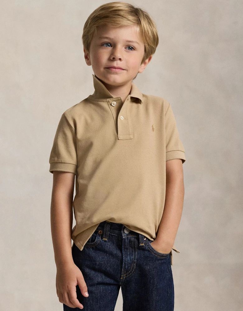 Boys Logo Polo Shirt in Beige