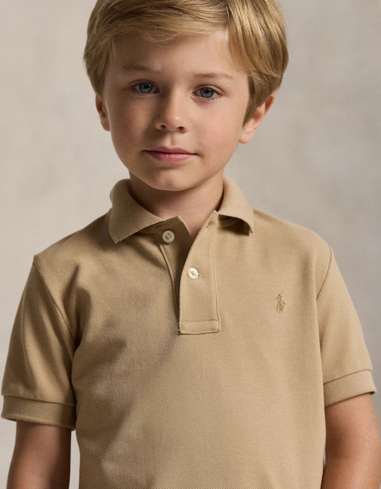 Boys Logo Polo Shirt in Beige