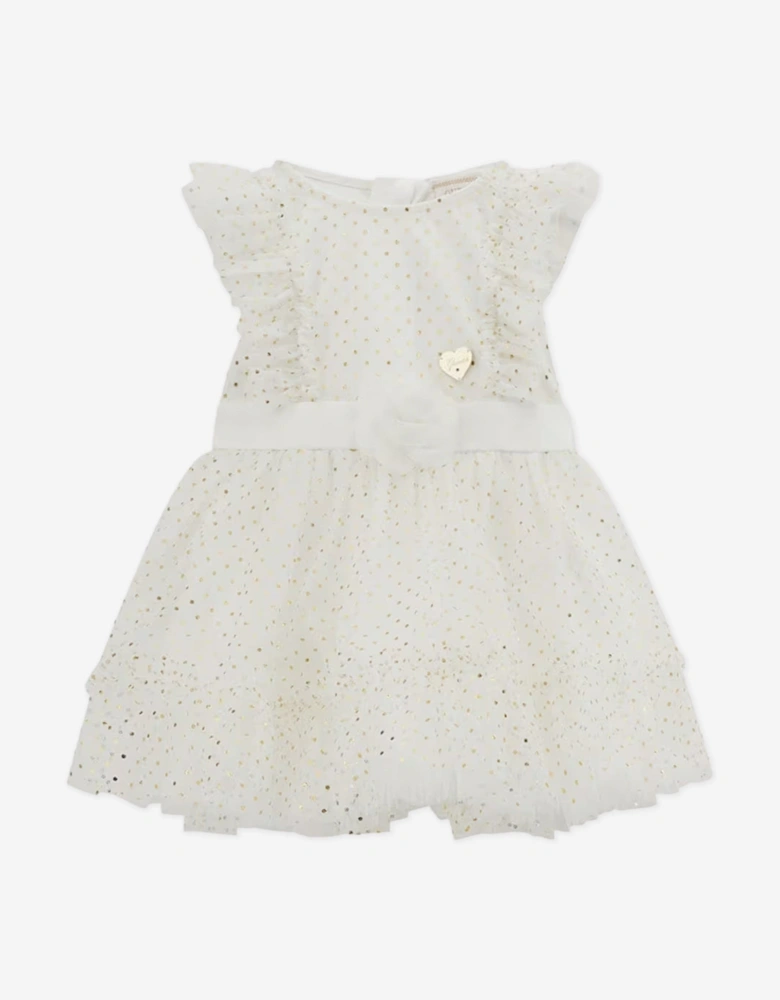 Baby Girls Spotted Ruffle Dress in White