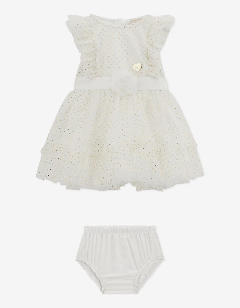 Baby Girls Spotted Ruffle Dress in White