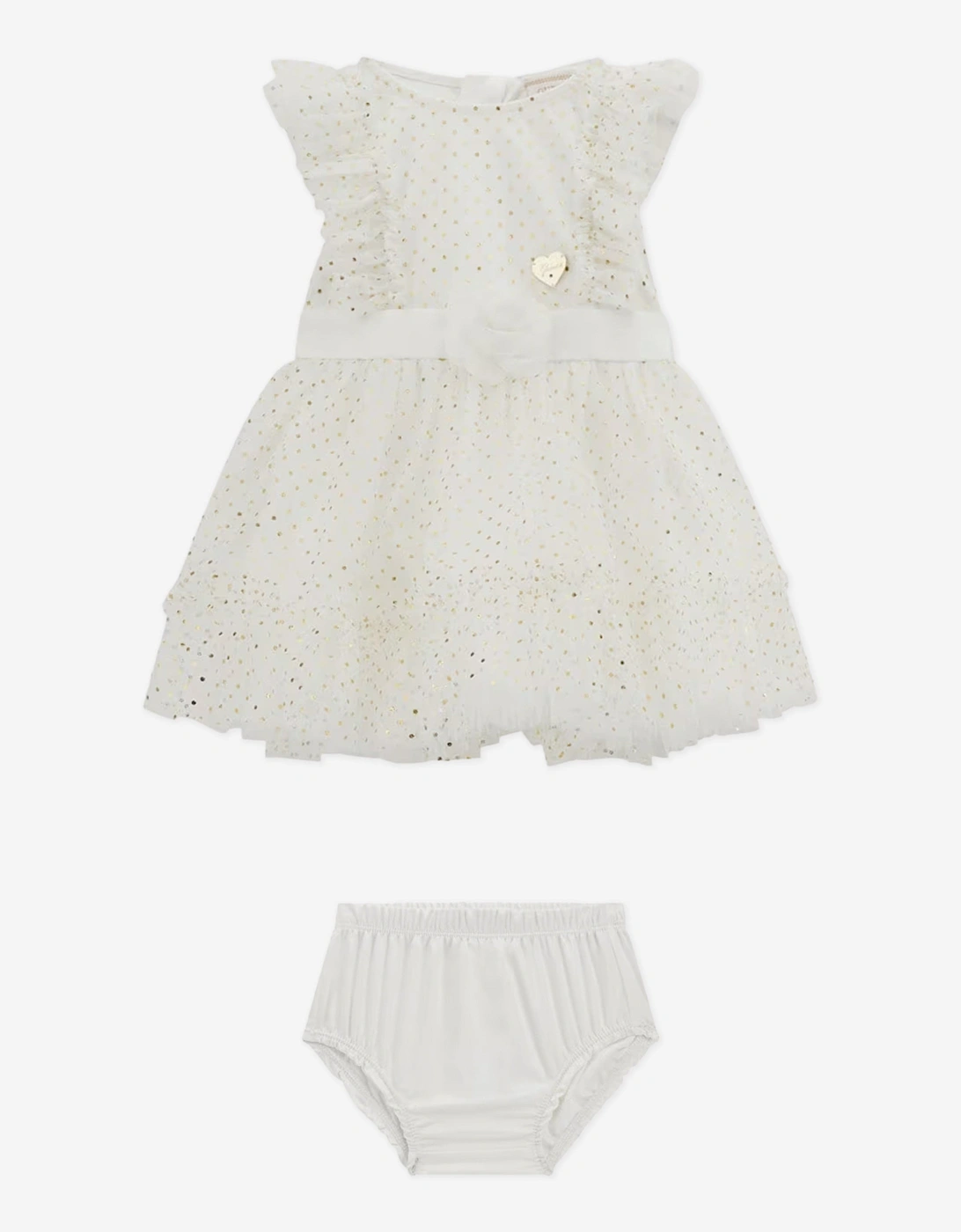 Baby Girls Spotted Ruffle Dress in White