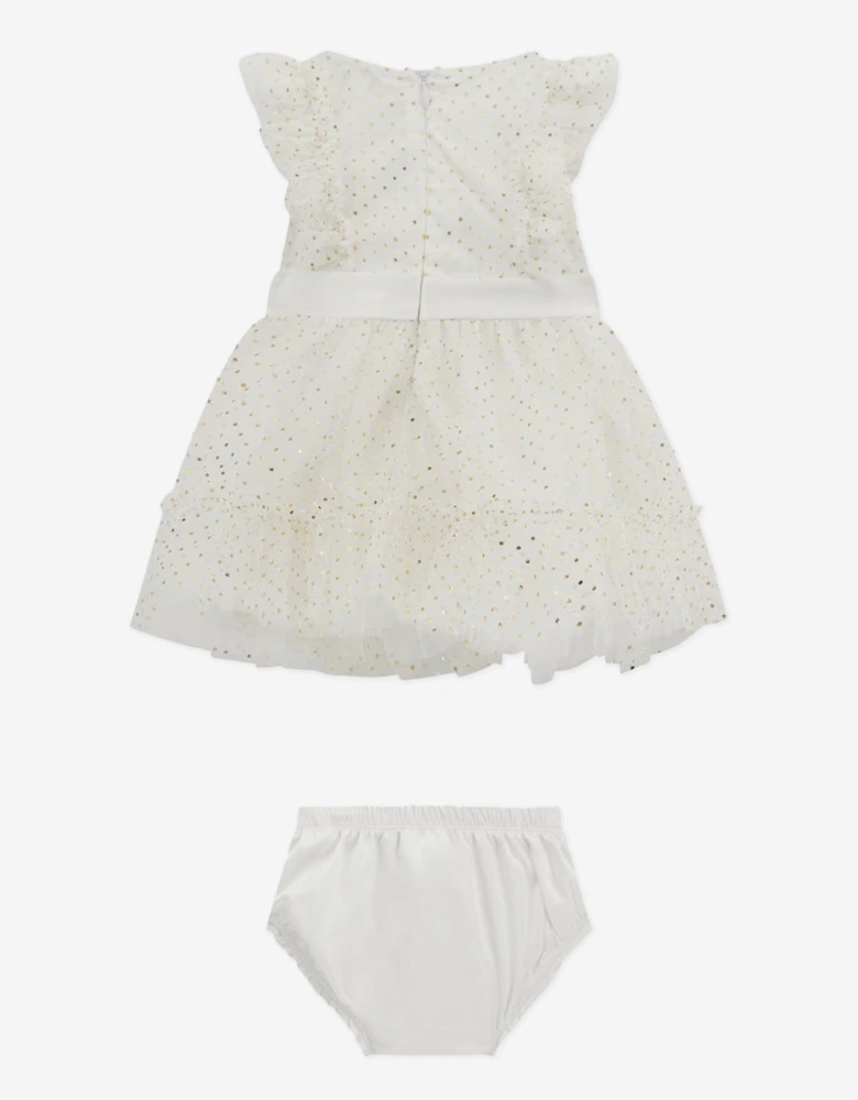 Baby Girls Spotted Ruffle Dress in White