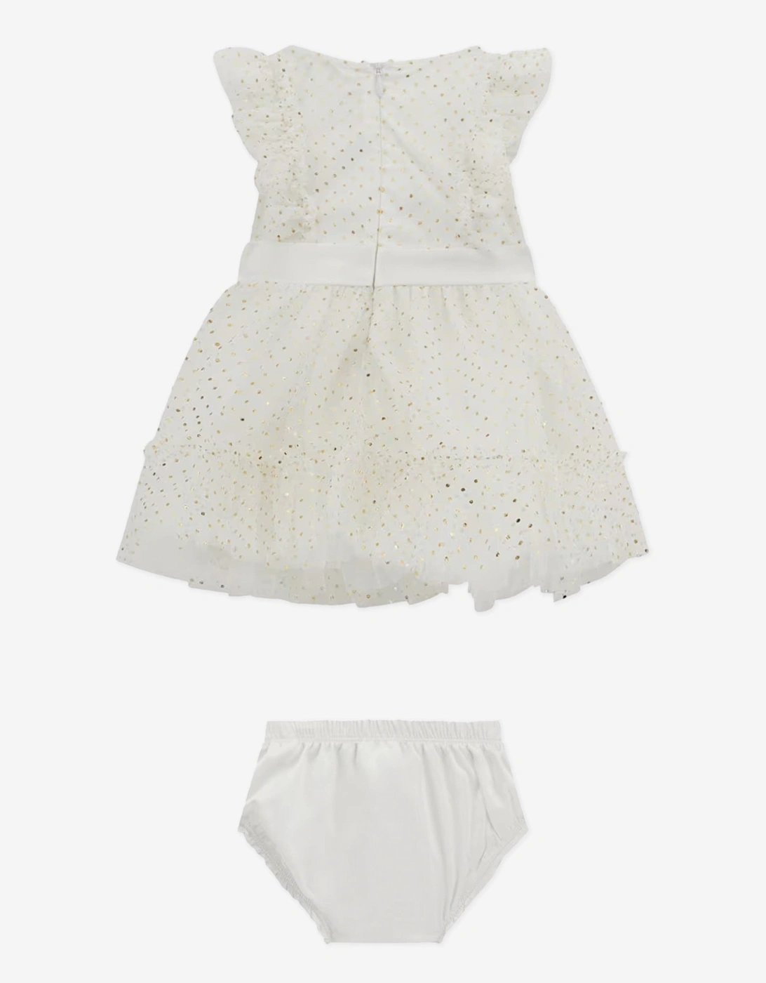 Baby Girls Spotted Ruffle Dress in White