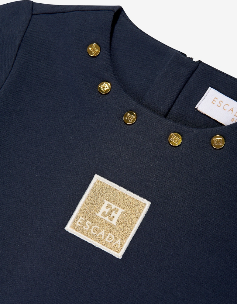 Girls Embroidered Badge Dress in Navy
