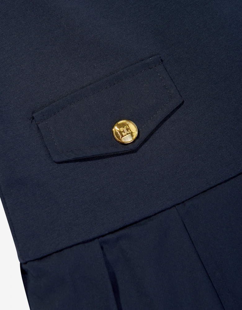 Girls Embroidered Badge Dress in Navy