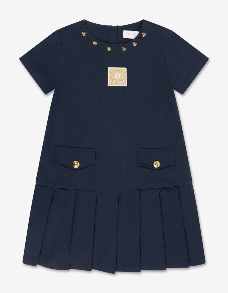 Girls Embroidered Badge Dress in Navy
