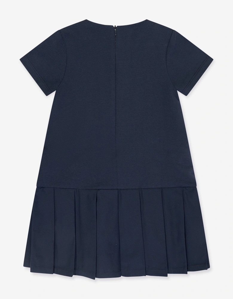 Girls Embroidered Badge Dress in Navy
