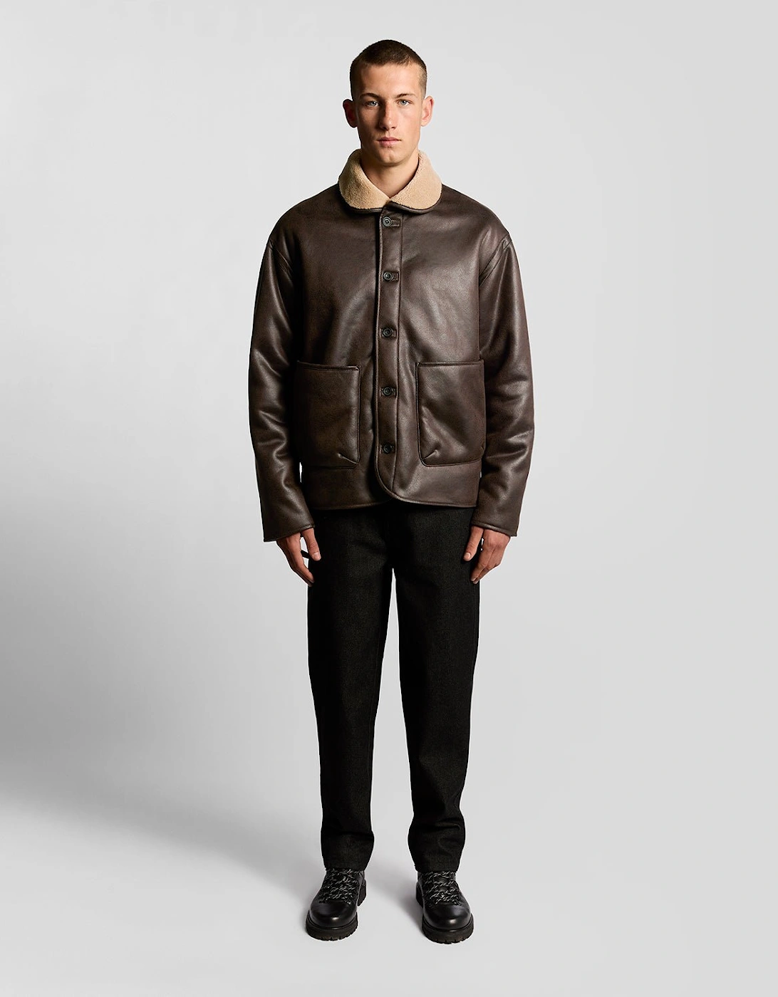 Faux Shearling Leather Jacket