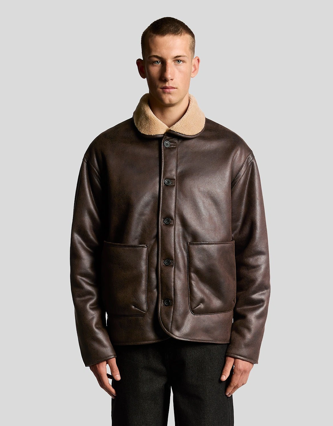 Faux Shearling Leather Jacket, 7 of 6
