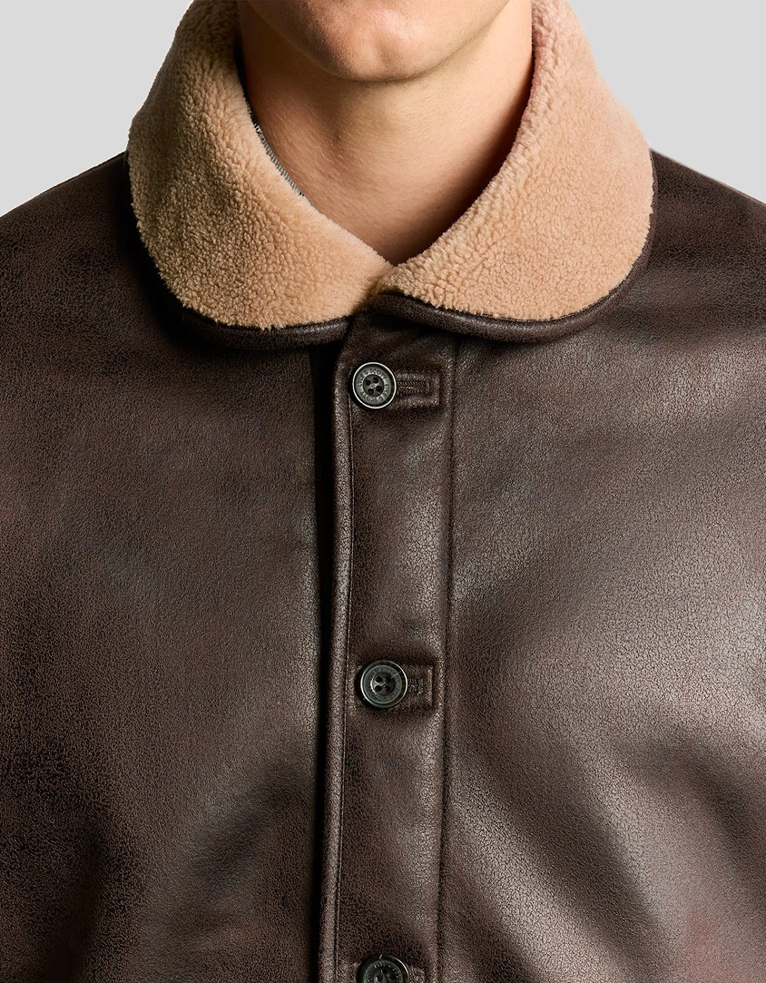 Faux Shearling Leather Jacket
