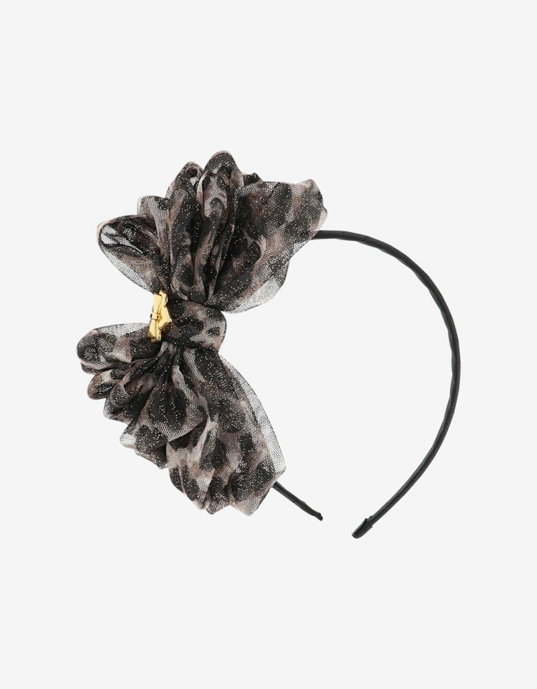 Angels Face Girls Gladys Leopard Bow Headband in Black