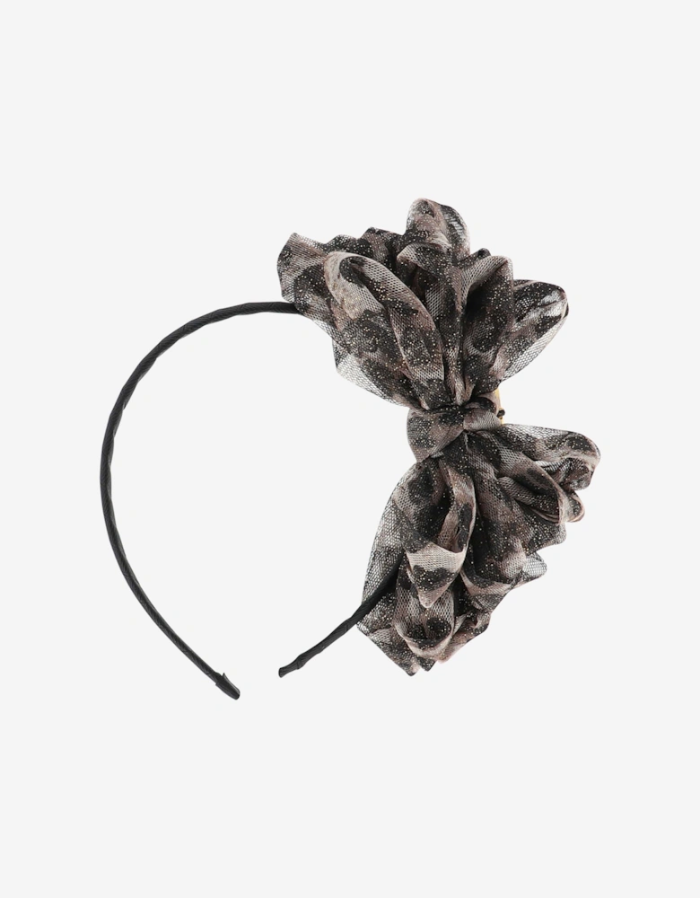 Angels Face Girls Gladys Leopard Bow Headband in Black