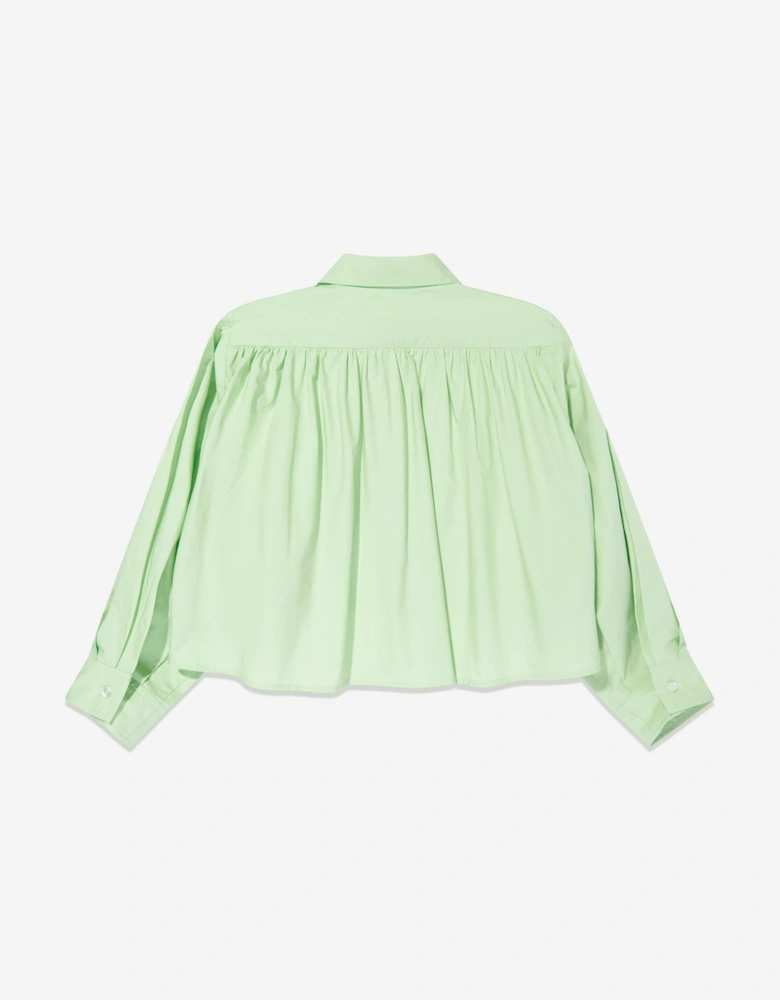 MM6 Kids Cropped Poplin Pleated Back Shirt in Green
