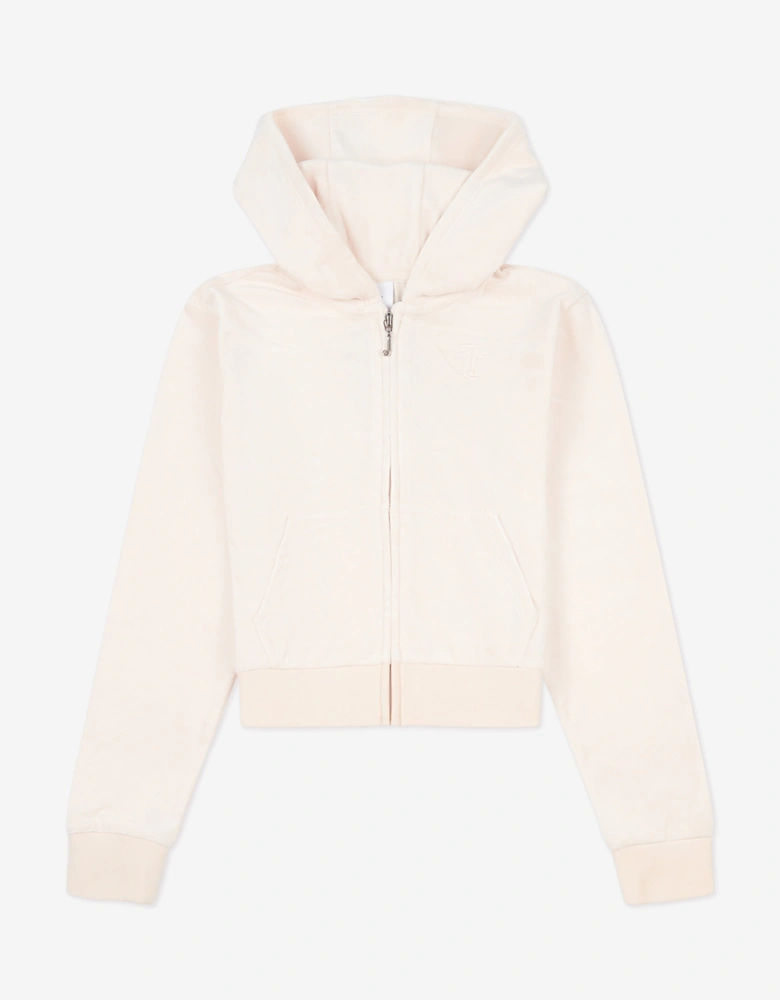 Girls Tonal Velour Zip Up Top in Beige